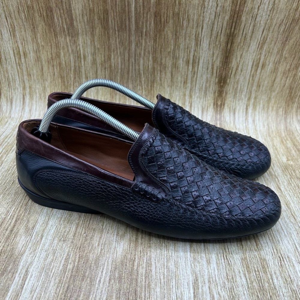Mezlan Lalo‎ Loafers Men's Size 10 Dark Brown Black Woven Pebbled Leather 6881